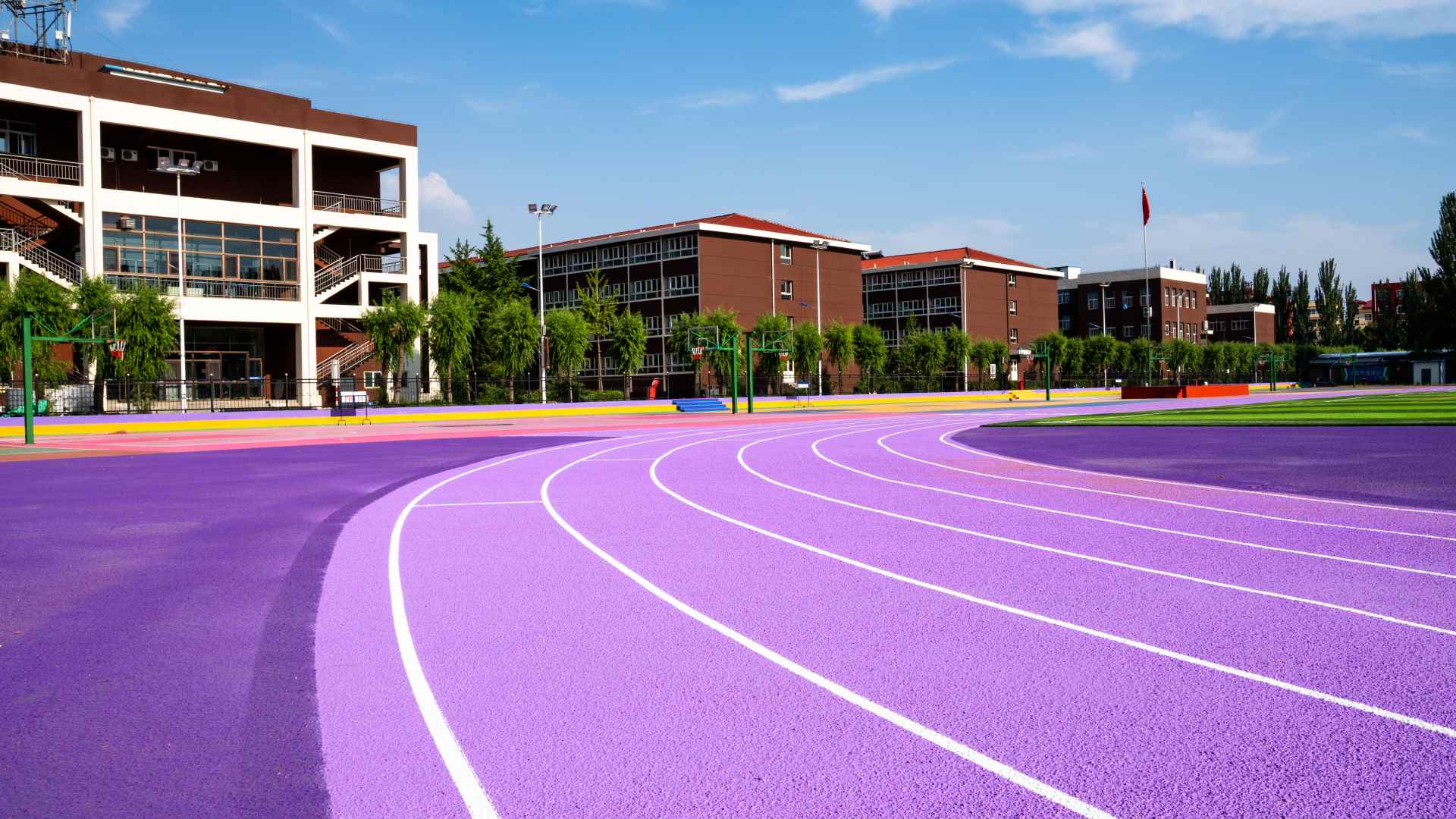 jrace purple running track in a school in China
